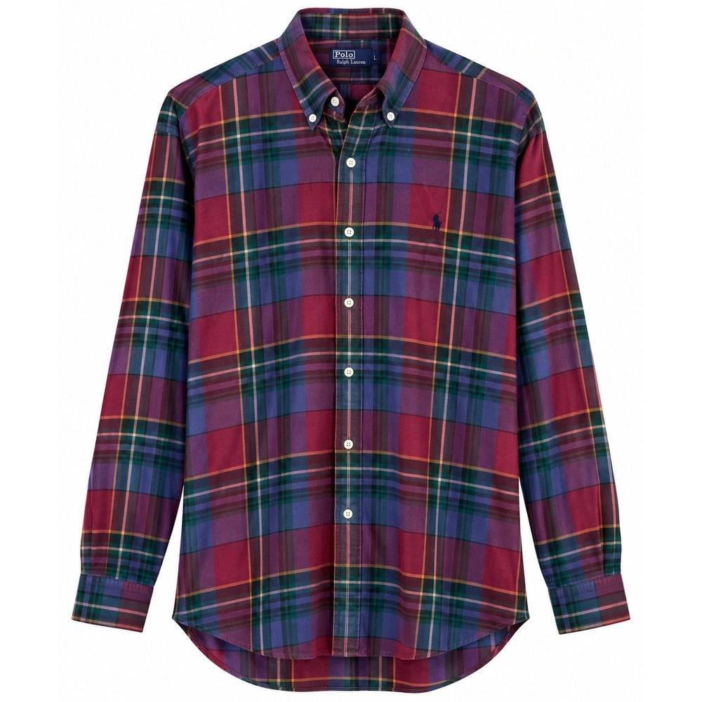 Polo Ralph Lauren Blake Plaid Shirt Mens Large Purple Green Cotton Button Down